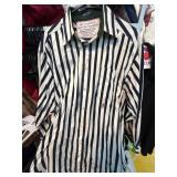 Blue and White Striped Button-Down Shirt with Red