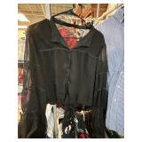 Guess Los Angeles Black Sheer Long-Sleeve Blouse,