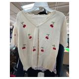 Cream Knit Cardigan with Cherry Embroidery