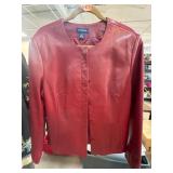 Ann Taylor Red Leather Jacket Size L With Button C