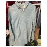 Adult Medium Blue Striped Dolly Parton Themed Shir