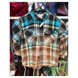 Plaid Button-Up Shirt in Blue, Black, and Brown fo