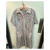 Short-Sleeve Checkered Button-Up Dress