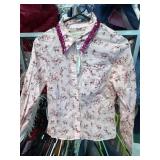 Pink Floral Long-Sleeve Western Shirt with Sequin