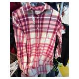 Pink and Red Plaid Button-Up Shirt in Adult Small