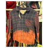 Blue and Orange Ombre Plaid Button-Up Shirt, Adult