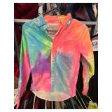 Tie-Dye Long-Sleeve Shirt with Rhinestone Collar a