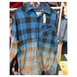 Blue and Black Plaid Gradient Adult M Flannel Shir