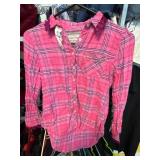 Pink Plaid Button-Up Shirt with Fringe and Sequin