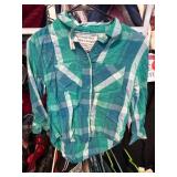 Green and Blue Youth Small Plaid Shirt with Fringe