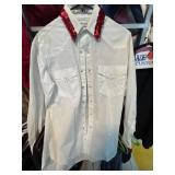 White Long-Sleeve Shirt with Red Sequins and Fring