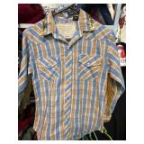 Striped Western Shirt with Gold Sequins and Fringe