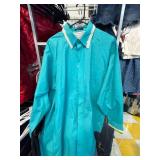 Turquoise Button-Up Shirt with Fringe and Printed