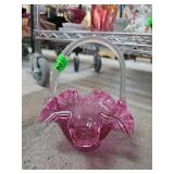 Pink Glass Basket with Textured Handle