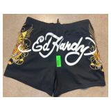 Ed Hardy Black Mesh Shorts with Tiger Graphic, Siz