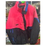 Red and Black Two-Tone Outdoor Jacket With Blue Ac