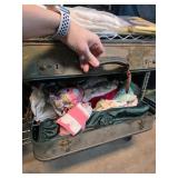 Vintage Green Textured Suitcase with Contents