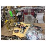 Lot with Lantern, Decanter, Pins, Tools, and Acces