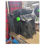 Black Leather Double Saddle Bag with Buckled Strap