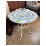 Round Mosaic Tile Patio Table with Metal Frame