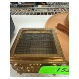 Gold-Tone Ornate Square Glass-Lid Box