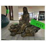Bronze-Style Figurine of Woman on Mythical Beast