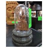 Buddha Figurine Under Glass Dome on Stand