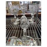 Five Etched Crystal Wine Glasses