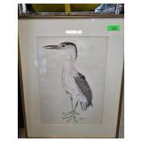Colored Pencil Heron Artwork in Gold Frame