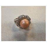 Sterling Silver Ring with Pink Stone and Accents