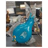 Blue and Clear Art Glass Fish Sculpture