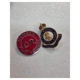 Two Vintage Pin Badges with Military and Fire Them