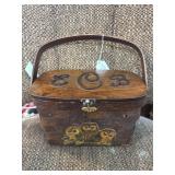 Wooden Basket Purse with Owl Design and Coins