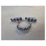 Silver-Tone Ring and Earring Set with Blue Stones