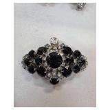 Silver-Tone Brooch with Black and Clear Stones