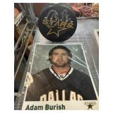 Dallas Stars Signed Puck and Adam Burish Photo