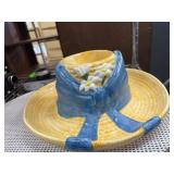 Hat-Shaped Ceramic Planter with Blue Ribbon