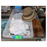 Plastic Bin with Assorted Textiles and Decor