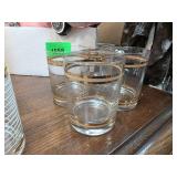 Four Clear Glass Tumblers with Gold Bands