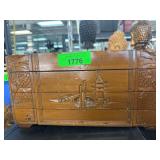 Wooden Jewelry Box with Red Lined Interior