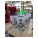 Eight Lighthouse-Themed Glass Tumblers