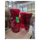 Three Red Glass Vases