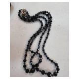 Black Beaded Necklace with Rose Clasp