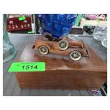 Wooden Box With Vintage Car Model on Lid
