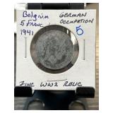 1941 Belgium 5 Franc German Occupation Coin