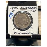 1936 D Buffalo Nickel With Clashed Die Error