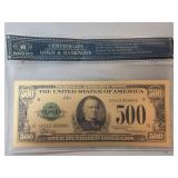 24k Gold Replica $500 Banknote with COA