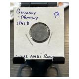 1941 Germany 1 Pfennig Coin in Holder