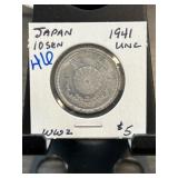 1941 Japan 10 Sen Coin, UNC Condition