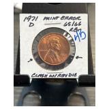 1971 D Lincoln Penny With Mint Error